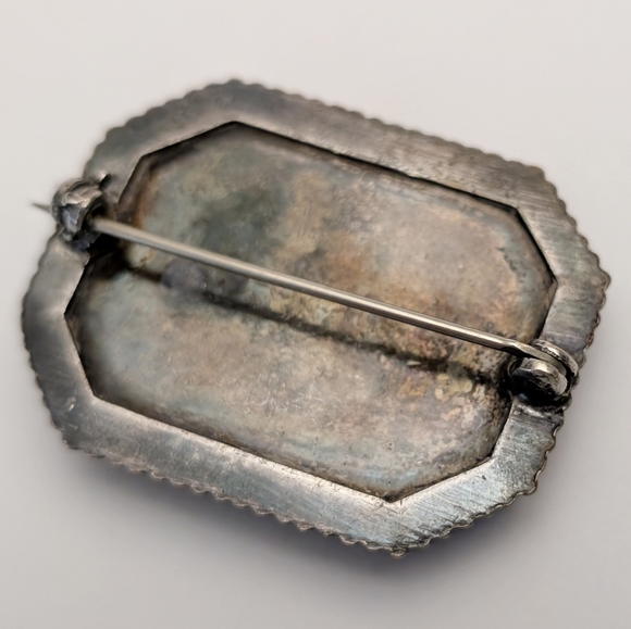 Vintage Marbled Blue Art Glass Cabochon Brooch Simple Silver Tone Setting Czech? - Picture 12 of 13